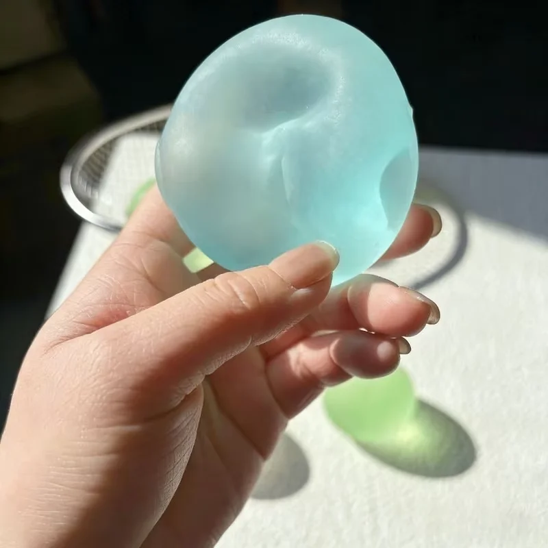 Squishy Blue Maltose Squeeze Toy Transparent Mochi Sensory Fidget Toy Coconut Oil Ball Slow-rebound Decompression Toy X-mas Gift