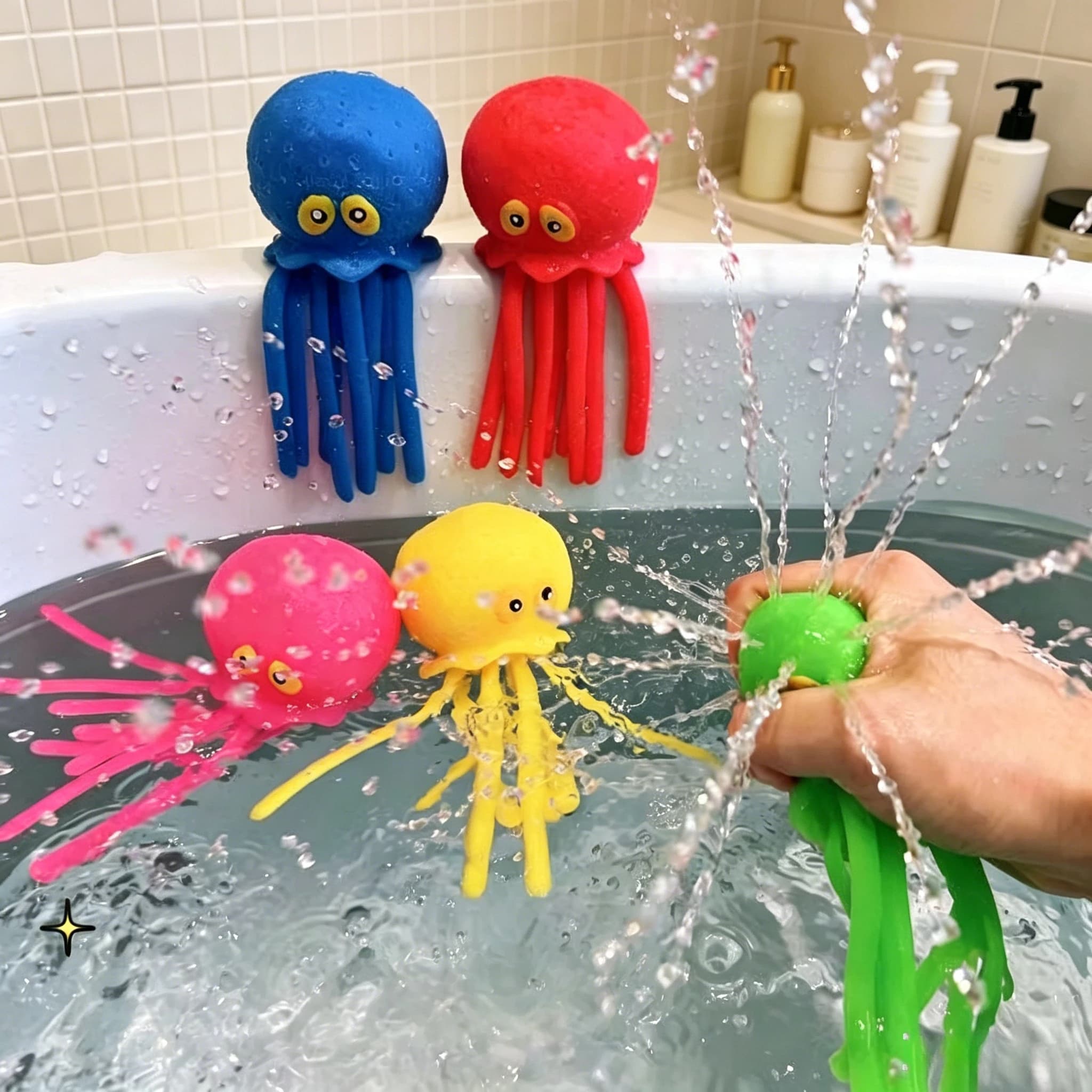 1pc Kids Octopus Water Splash Ball Soft Stretchy TPR Squeeze Toy Random Color Cute Octopus Bath Toy for Swimming Pool Beach Bathtub Summer Outdoor Water Play Game Gift for Boys Girls