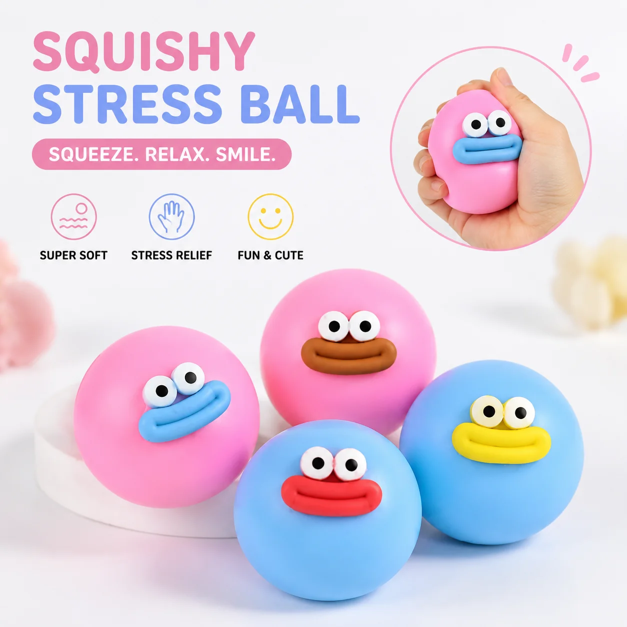 Funny Ugly Face Stress Ball Squishy Toy, Big Blue Lips Googly Eyes TPR Squeeze Fidget Ball, Soft Durable Anxiety Relief Sensory Toy for Kids Adults, Novelty Prank Desktop Gift