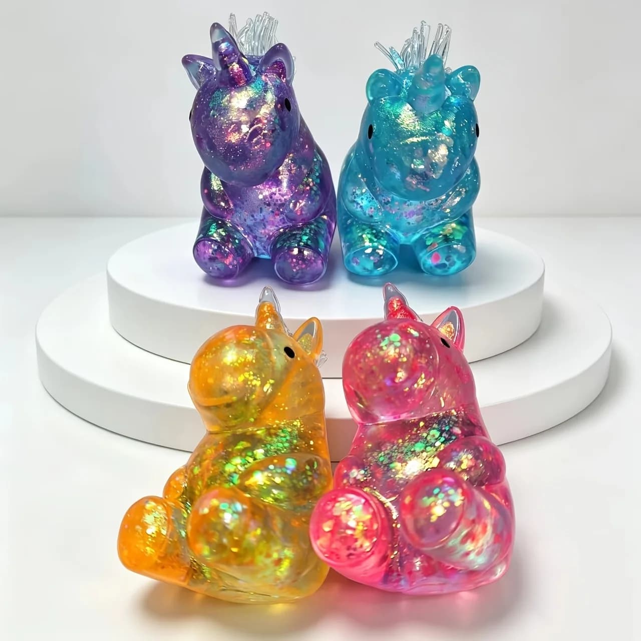Cute and fun unicorn squishy toy: A soft and adorable little unicorn that brings slow-rebound joy. It can return to its original shape when squeezed, soothing the mind like a cloud. Available in 4 macaron colors: purple/blue/orange/pink.